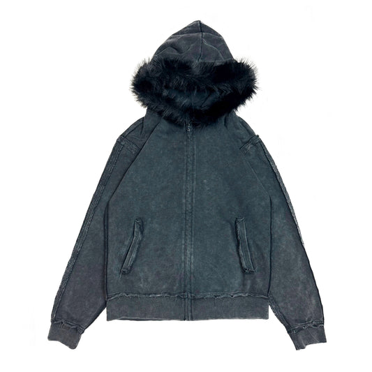 WASHED FUR HOOD ZIPUP